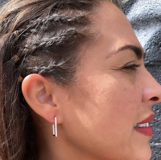 18k Gold Layered This Rectangle Shaped Earring Single Layered Pave Line