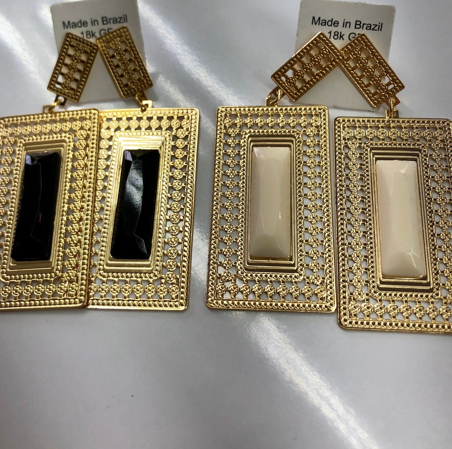 18k Gold Layered Square Dangling Earrings, Geometric, Featuring Micro Pave