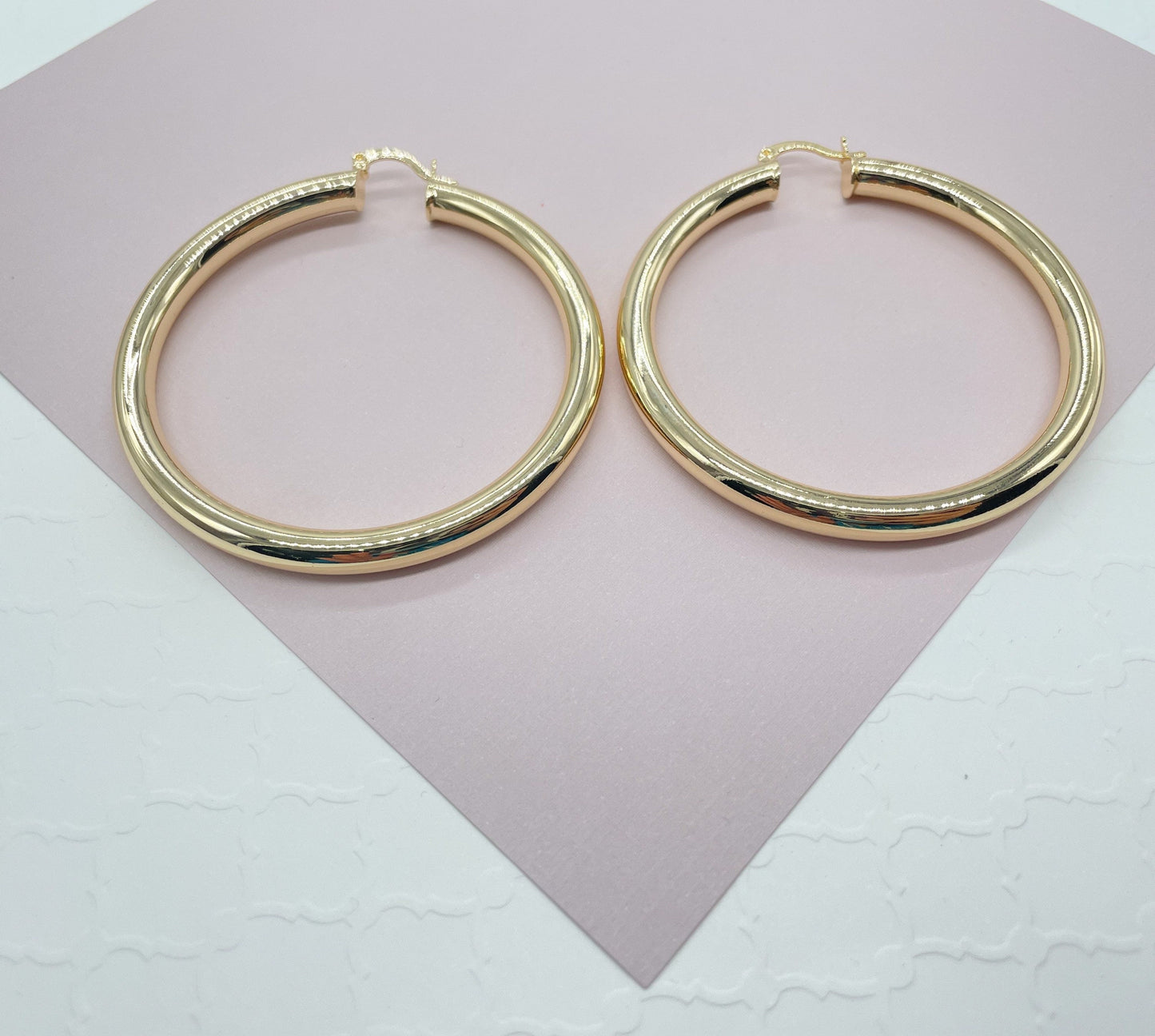 Large 18k Gold Layered Plain Hoop Earrings 2 inches or 50mm Diameter Wholesale
