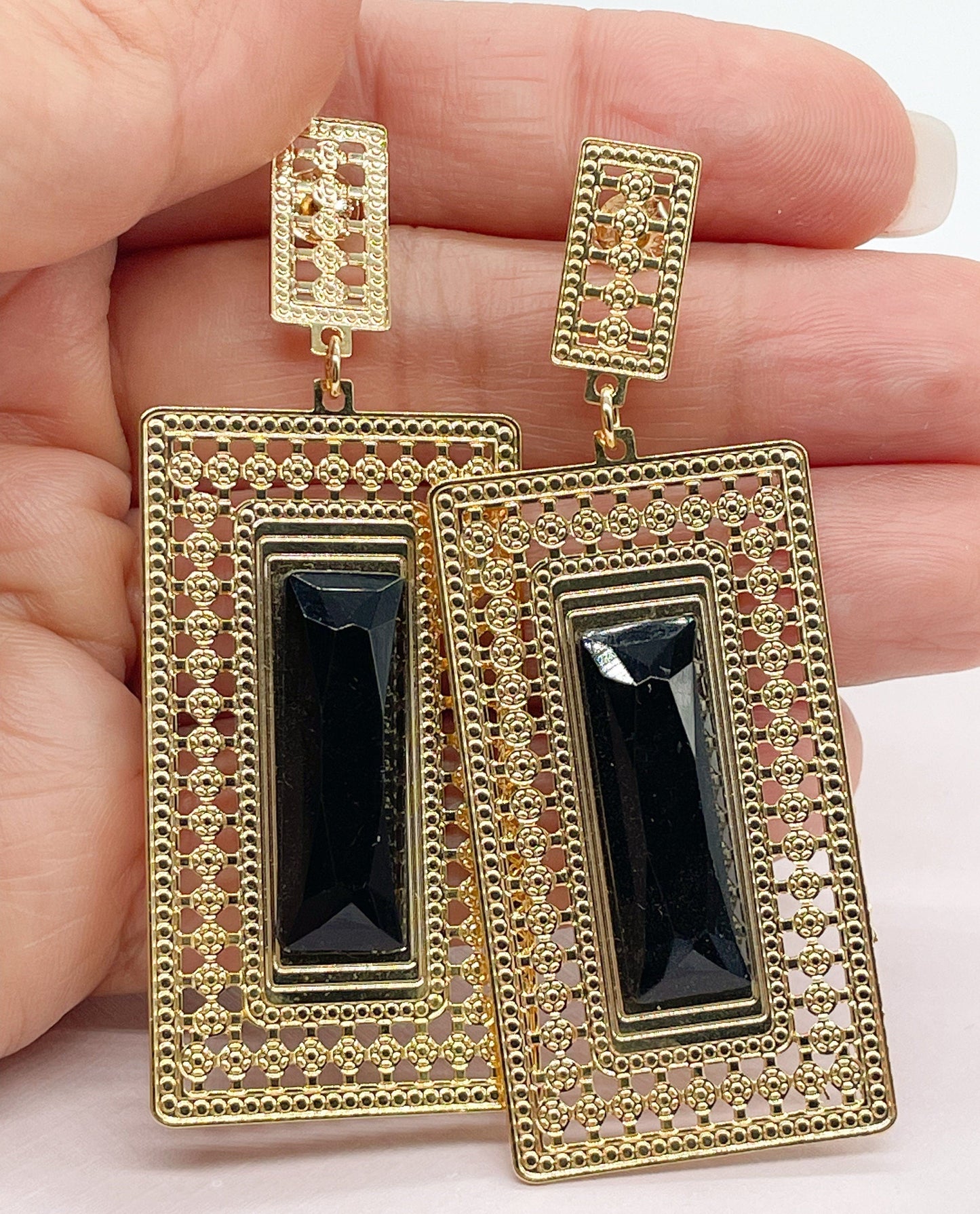 18k Gold Layered Square Dangling Earrings, Geometric, Featuring Micro Pave