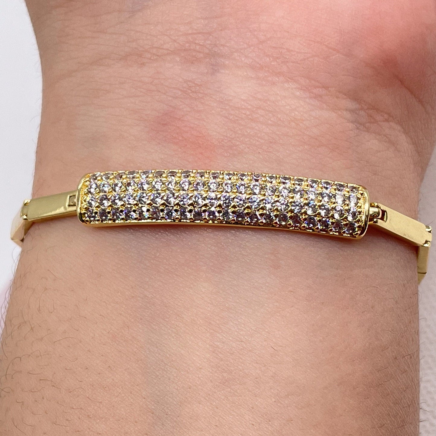 18k Gold Layered Micro Pave Cubic Zirconia Bar Bracelet in Gold or Silver, ID