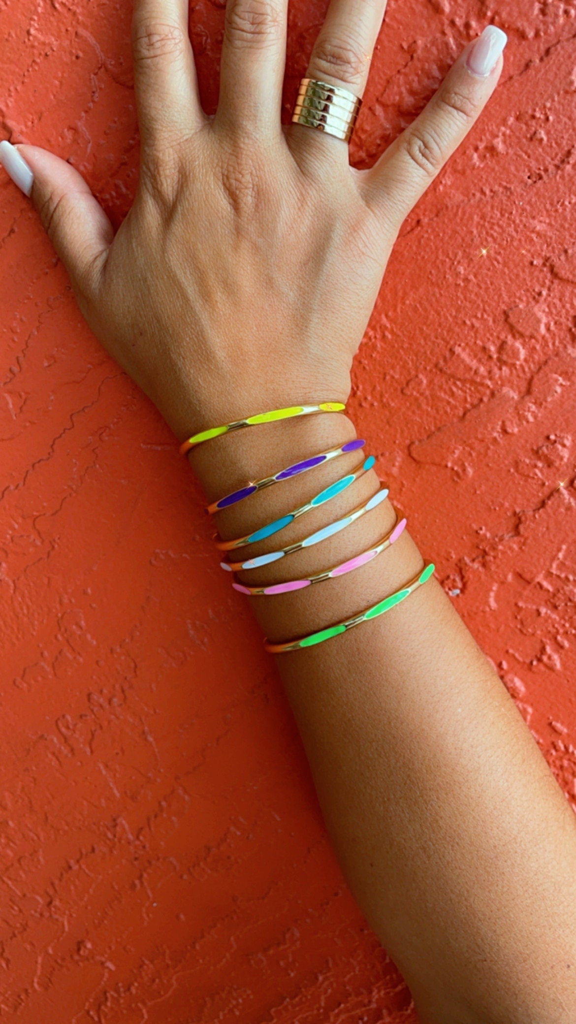 18k Gold Layered Colorful Enamel Cuff Bracelet