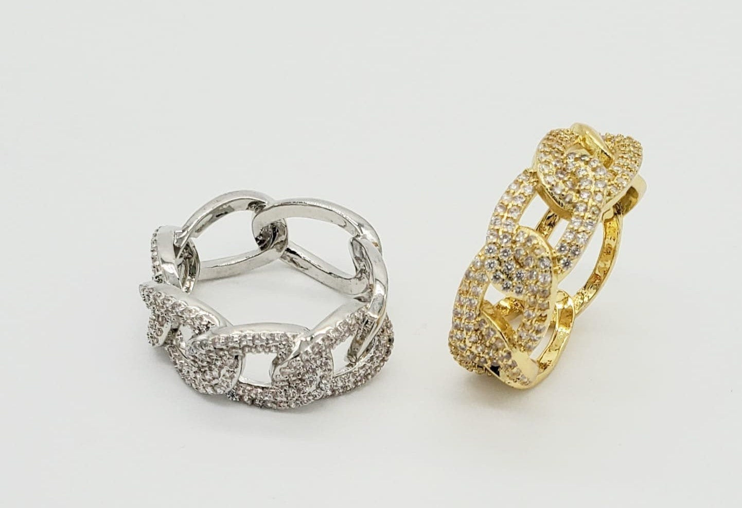 18K Gold Layered Cuban Link Ring Featuring Micro Pave Cubic Zirconia for