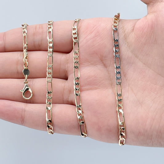 18k Gold Layered 4mm Tricolor Figaro Link Chain For Wholesale Necklace And