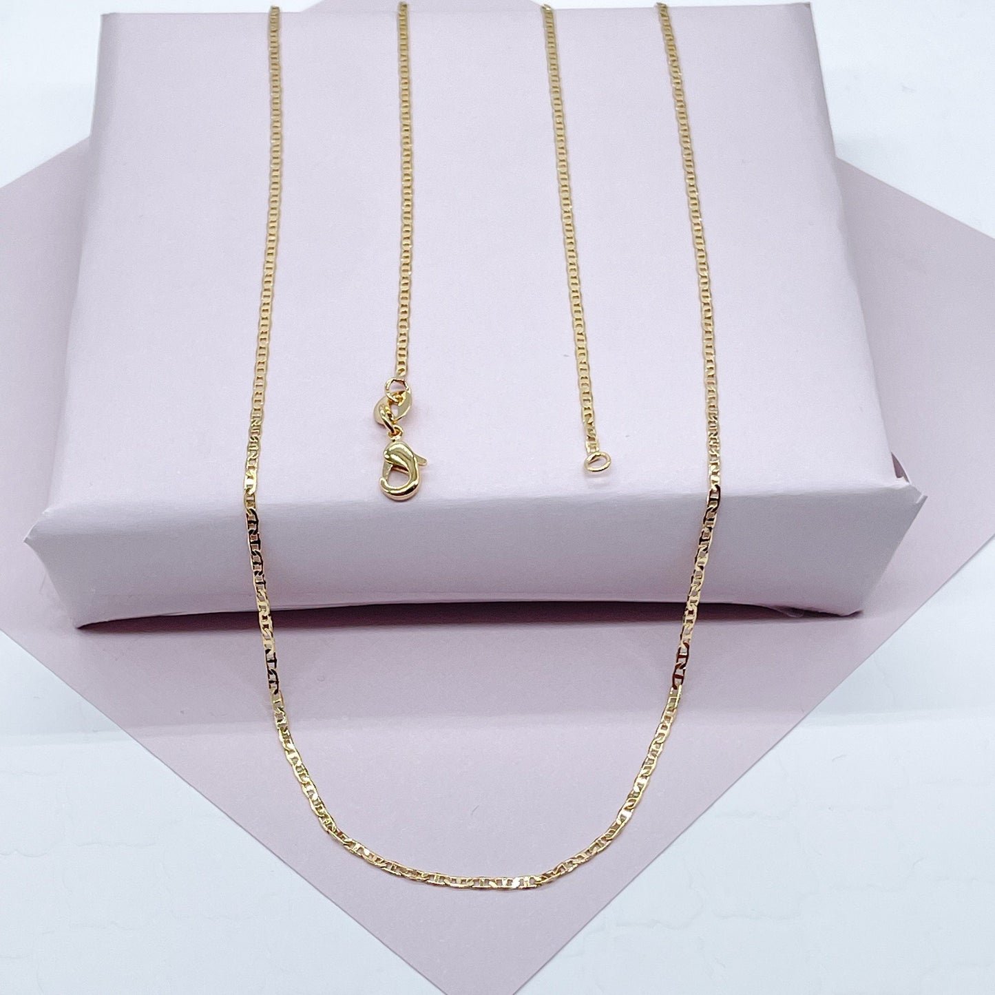 Very Delicate and Thin 18k Gold Layered 1.5mm Mariner Link Chain For Wholesale