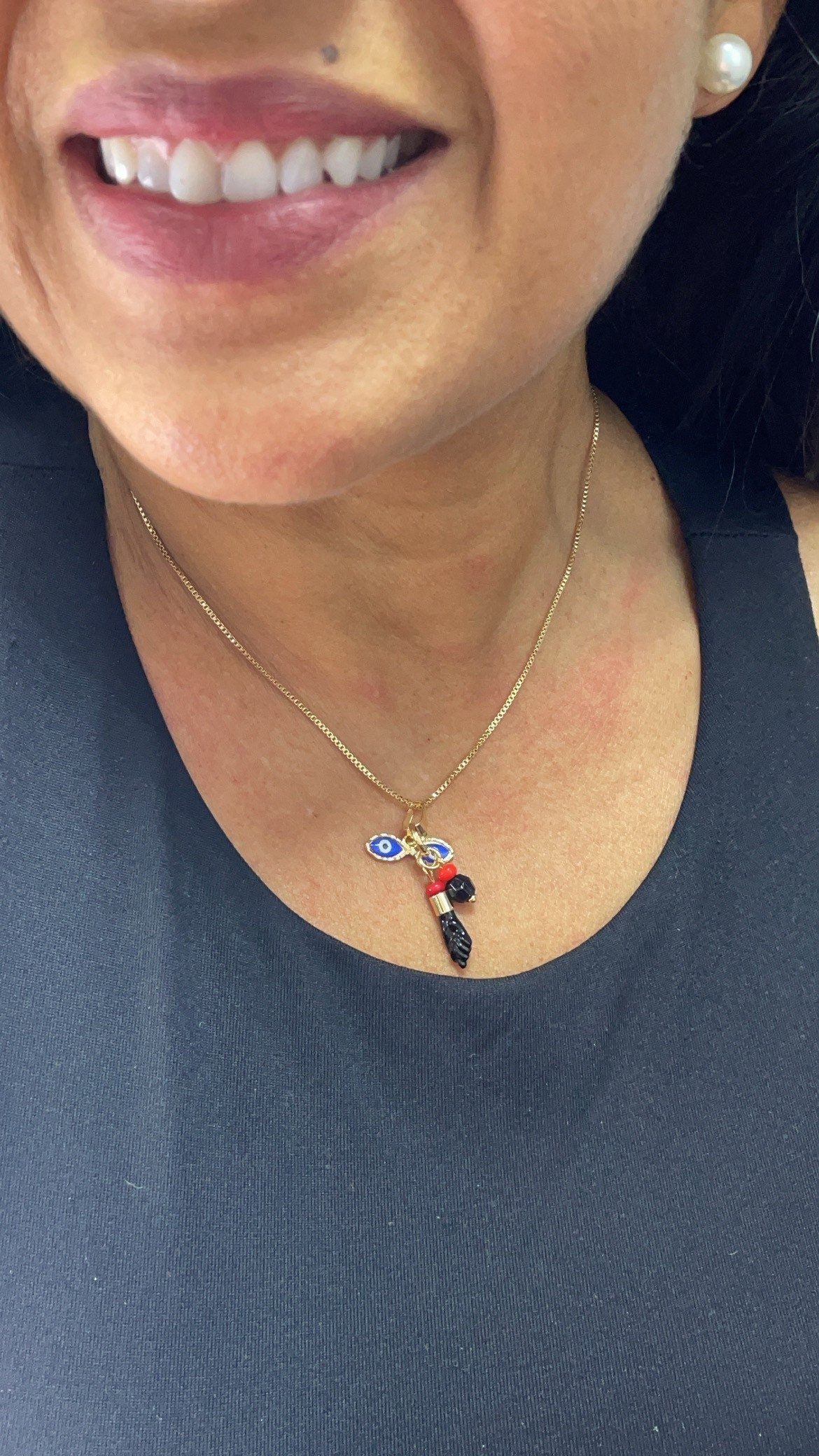 18k Gold Layered Ojo de Santa Lucia, Azabache & "Figa" Charms Wholesale Pendant