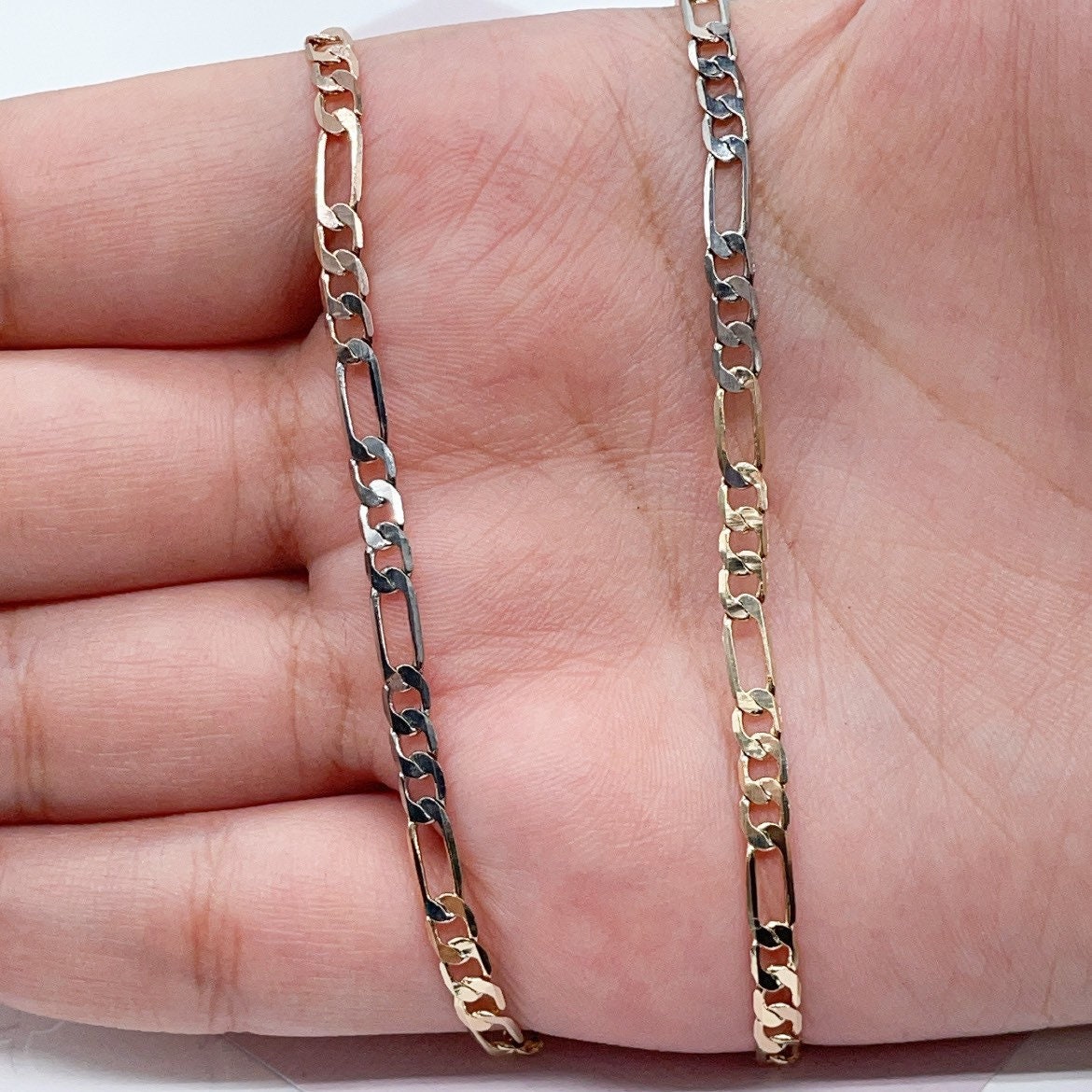 18k Gold Layered 4mm Tricolor Figaro Link Chain For Wholesale Necklace And