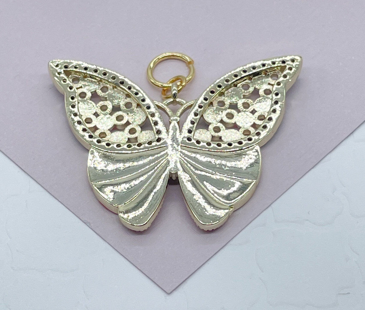 18k Gold Layered Colorful Butterfly Charm with tiny Evil Eyes Wholesale