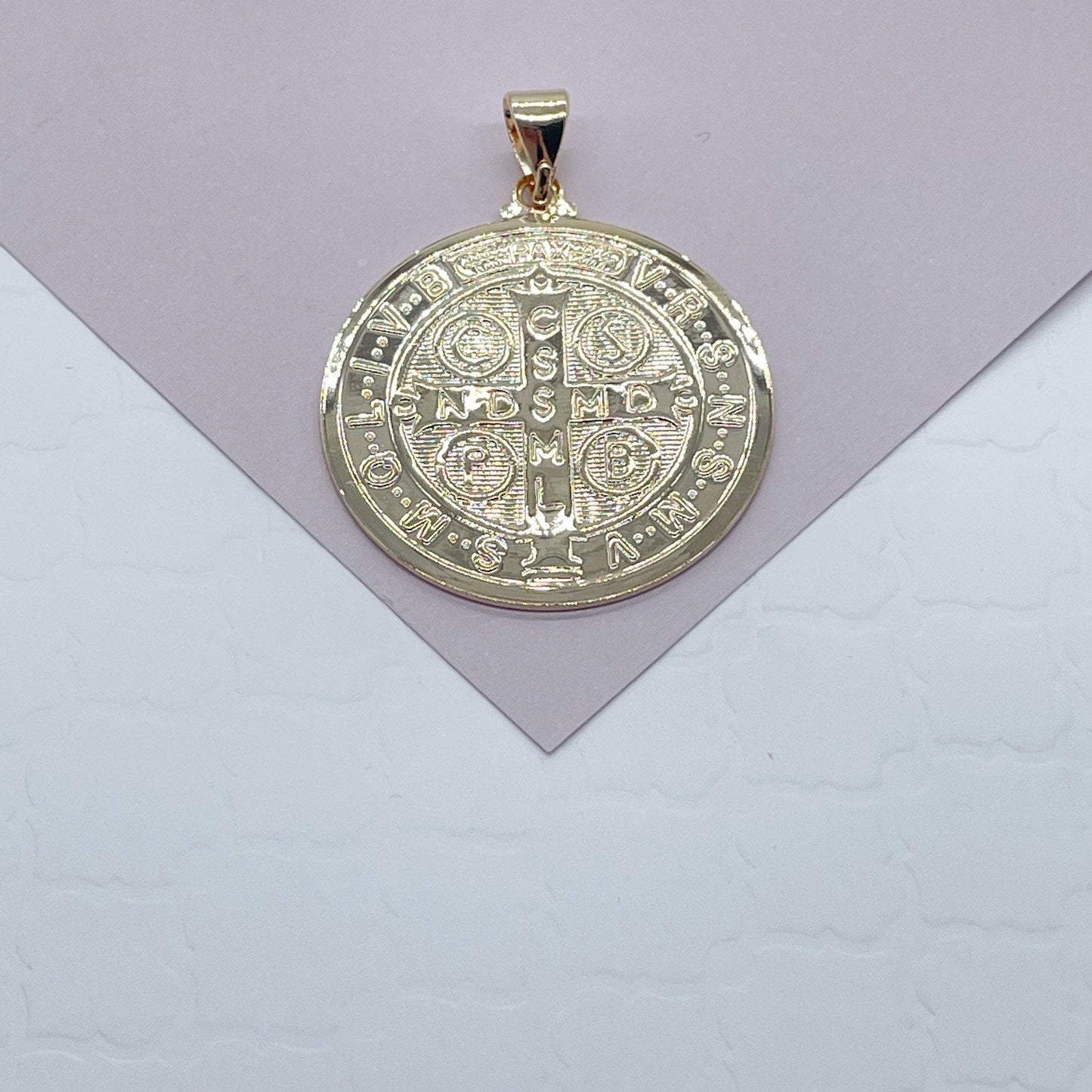 Double Sided 18k Gold Layered Saint Benedict Charm For Wholesale And Jewelry