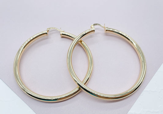 Inspired Selena Large 18k Gold Layered 5mm Plain Hoop Earrings And Silver