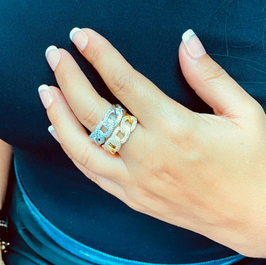 18K Gold Layered Cuban Link Ring Featuring Micro Pave Cubic Zirconia for