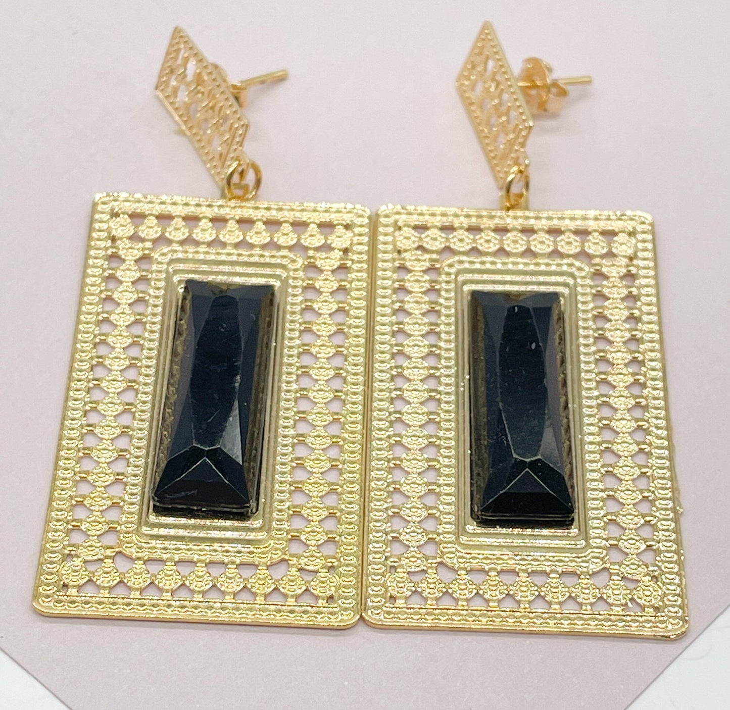 18k Gold Layered Square Dangling Earrings, Geometric, Featuring Micro Pave