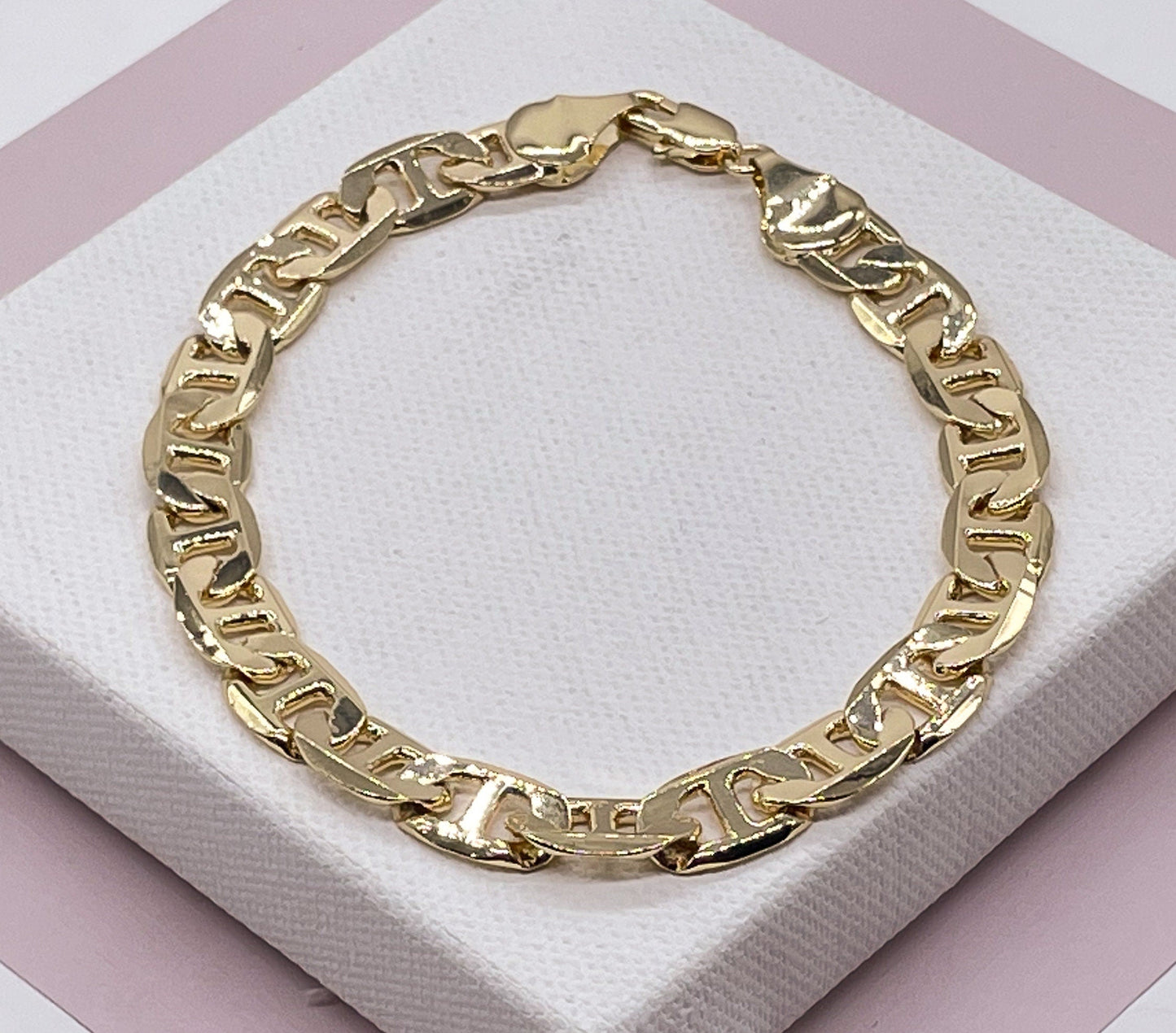 18k Gold Layered Mariner Flat Style link Bracelet In 9mm Width
