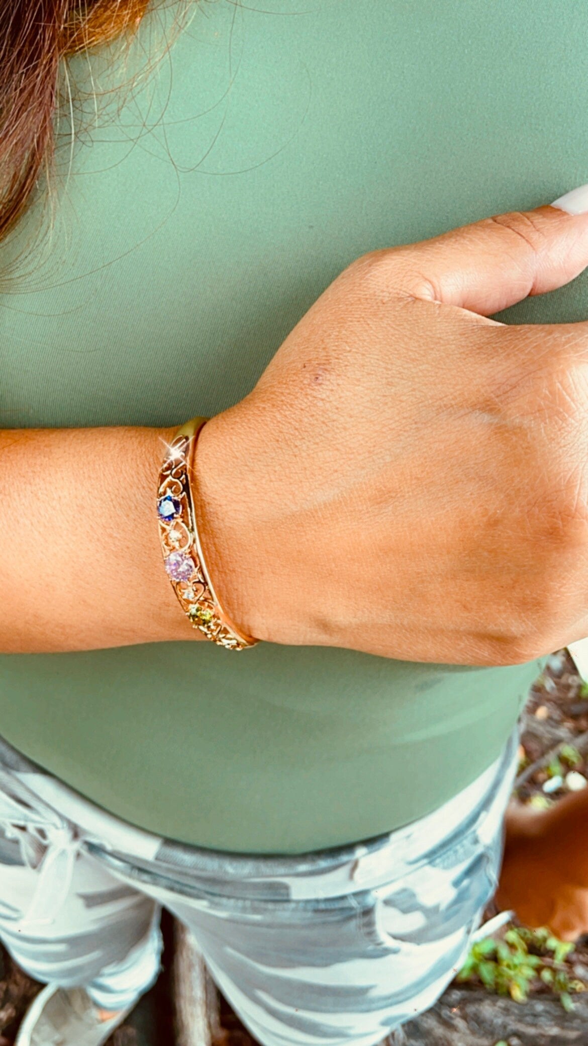 18k Gold Layered Bangle In Rose Gold Featuring Colorful Crystals