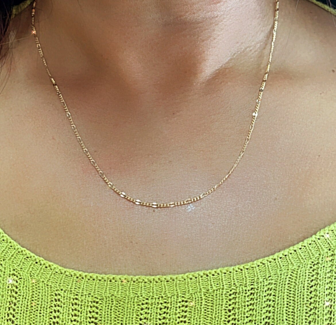 18k Gold Layered 2mm Fancy 3x1 Figaro Chain For Wholesale and Jewelry Making