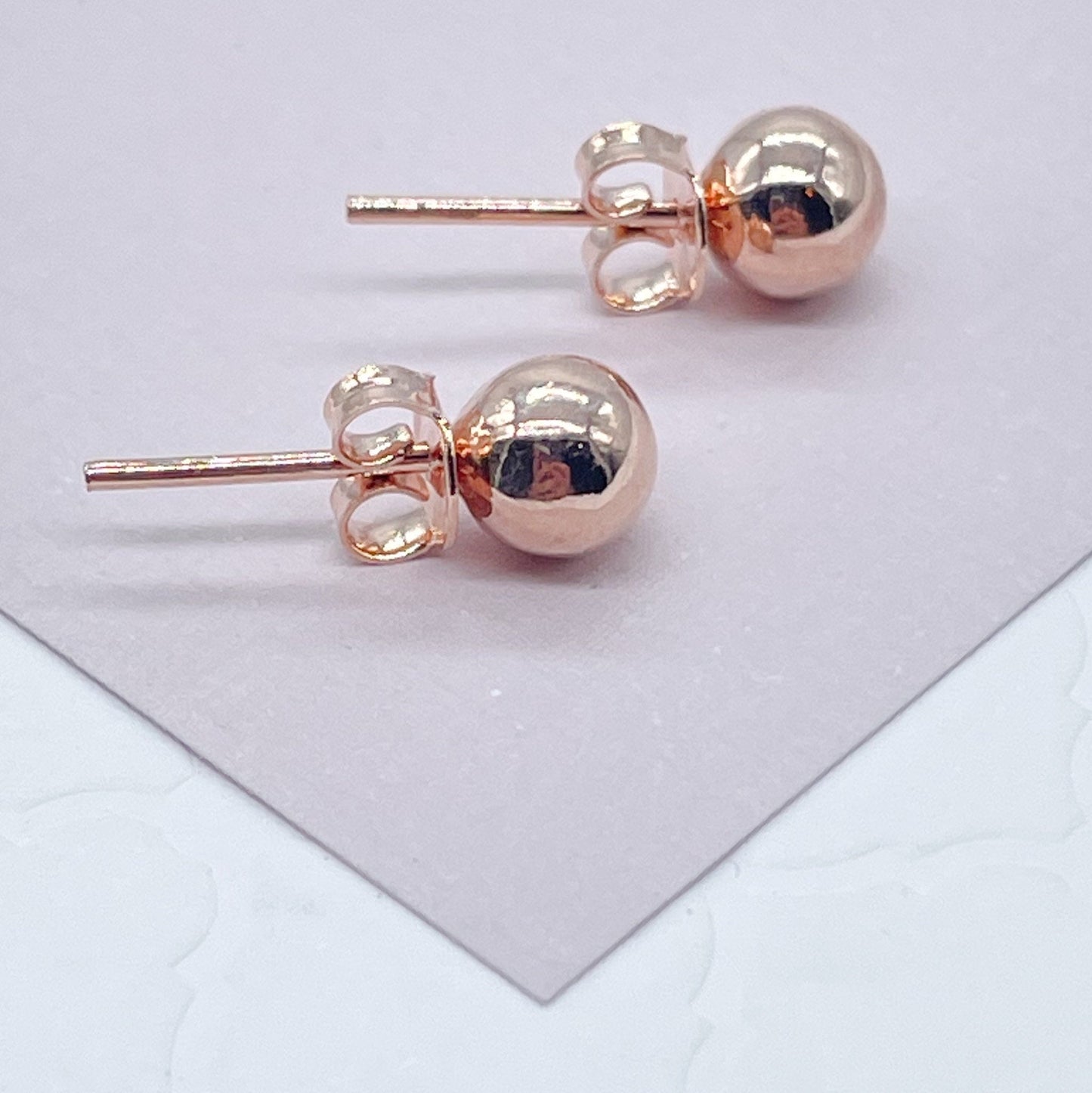 18k Gold Layered Plain Solid 6mm Ball Stud Earrings Available In Gold, Silver And