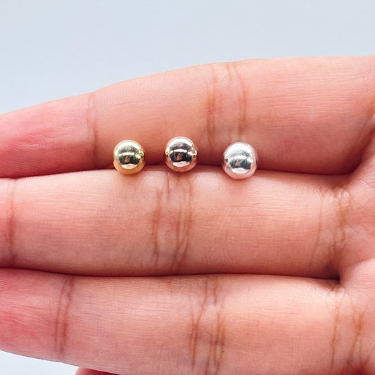 18k Gold Layered Plain Solid 6mm Ball Stud Earrings Available In Gold, Silver And