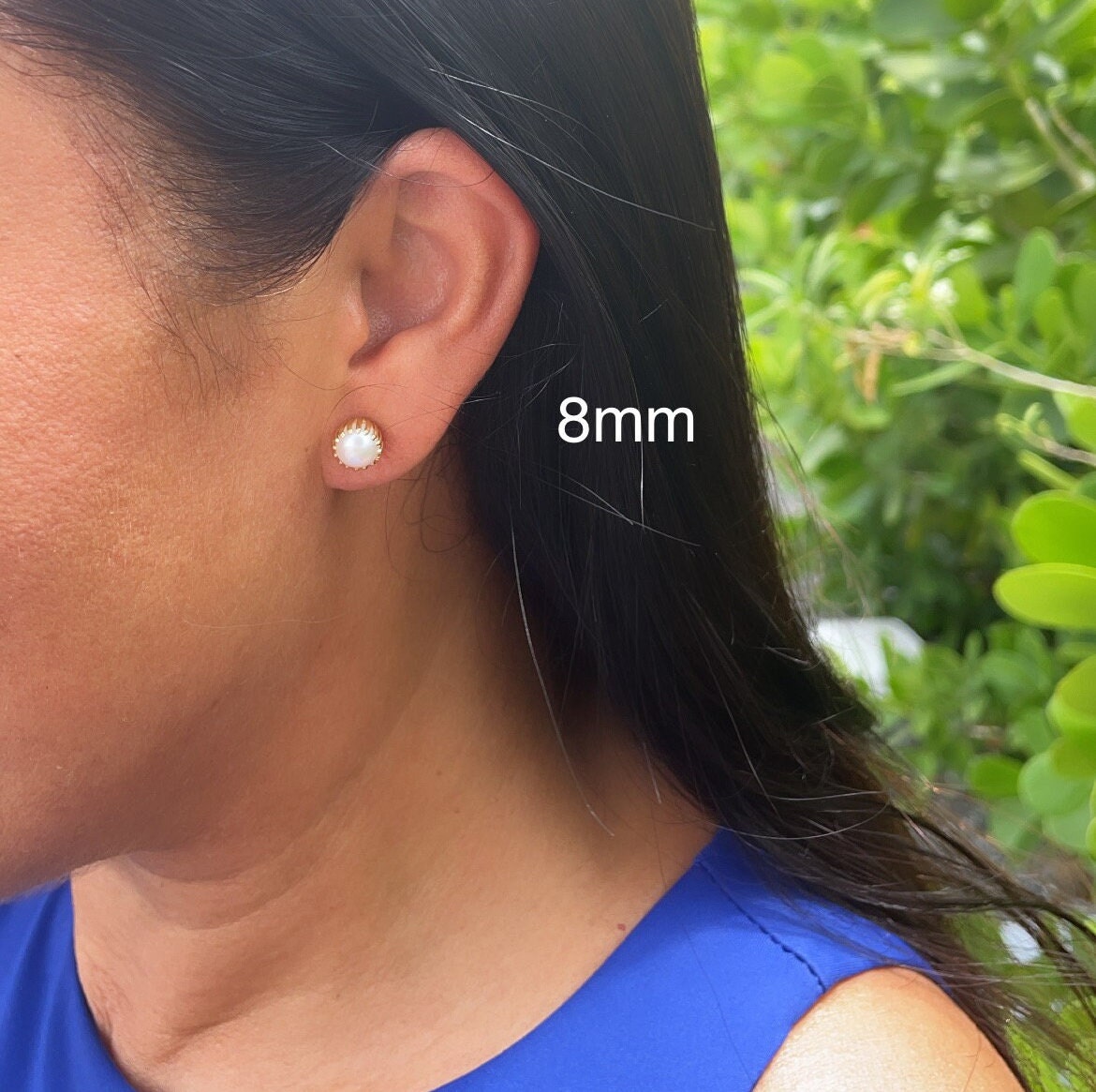 Gorgeous Delicate 18k Gold Layered Crowned Pearl Stud Earrings