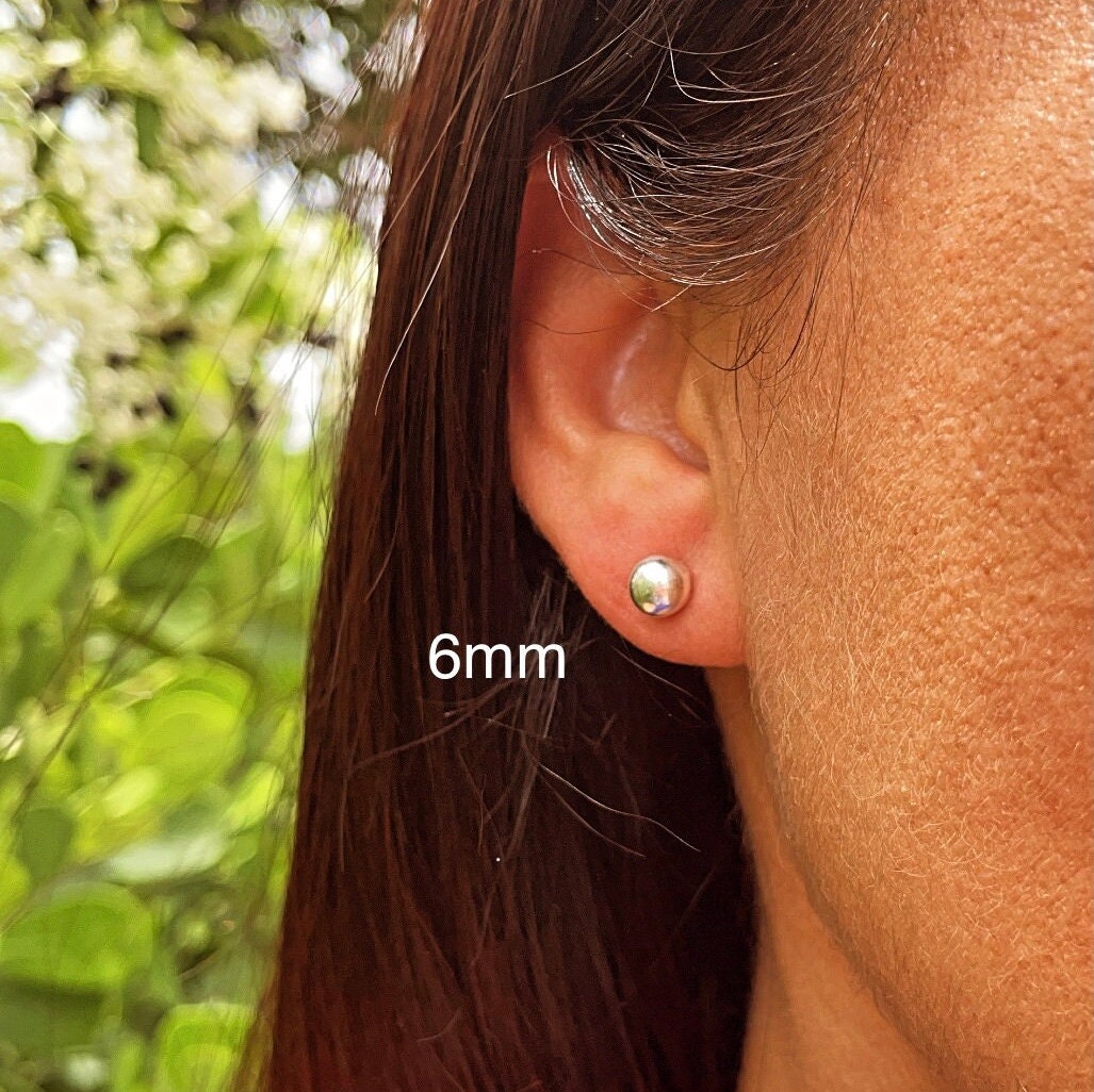 18k Gold Layered Plain Solid 6mm Ball Stud Earrings Available In Gold, Silver And