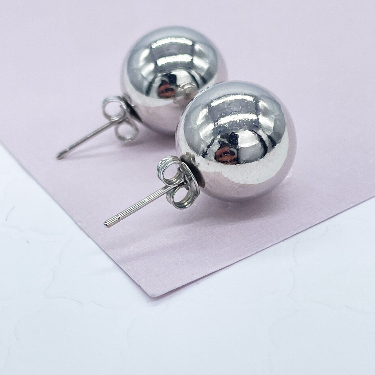 18k Gold Layered 14mm Ball Stud Earrings Available in Gold, Rose Gold and