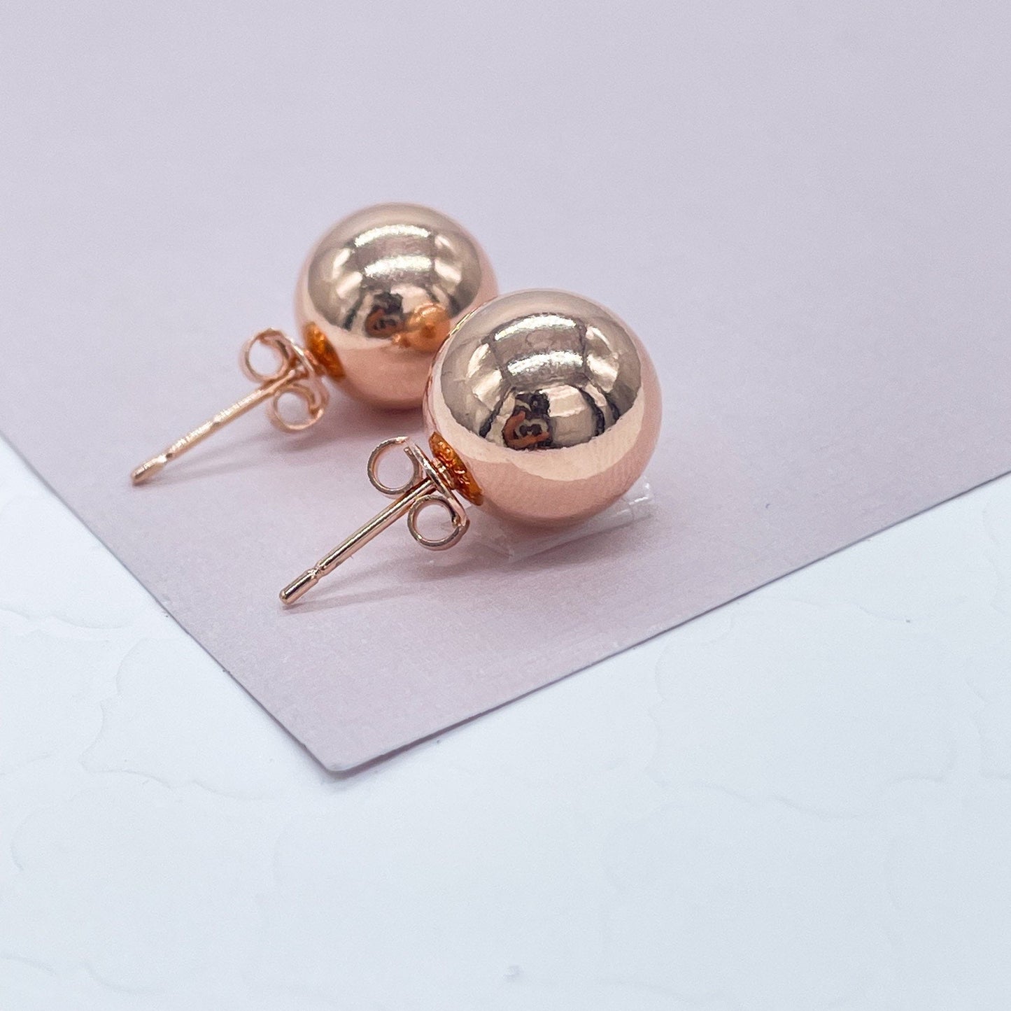 18k Gold Layered 14mm Ball Stud Earrings Available in Gold, Rose Gold and