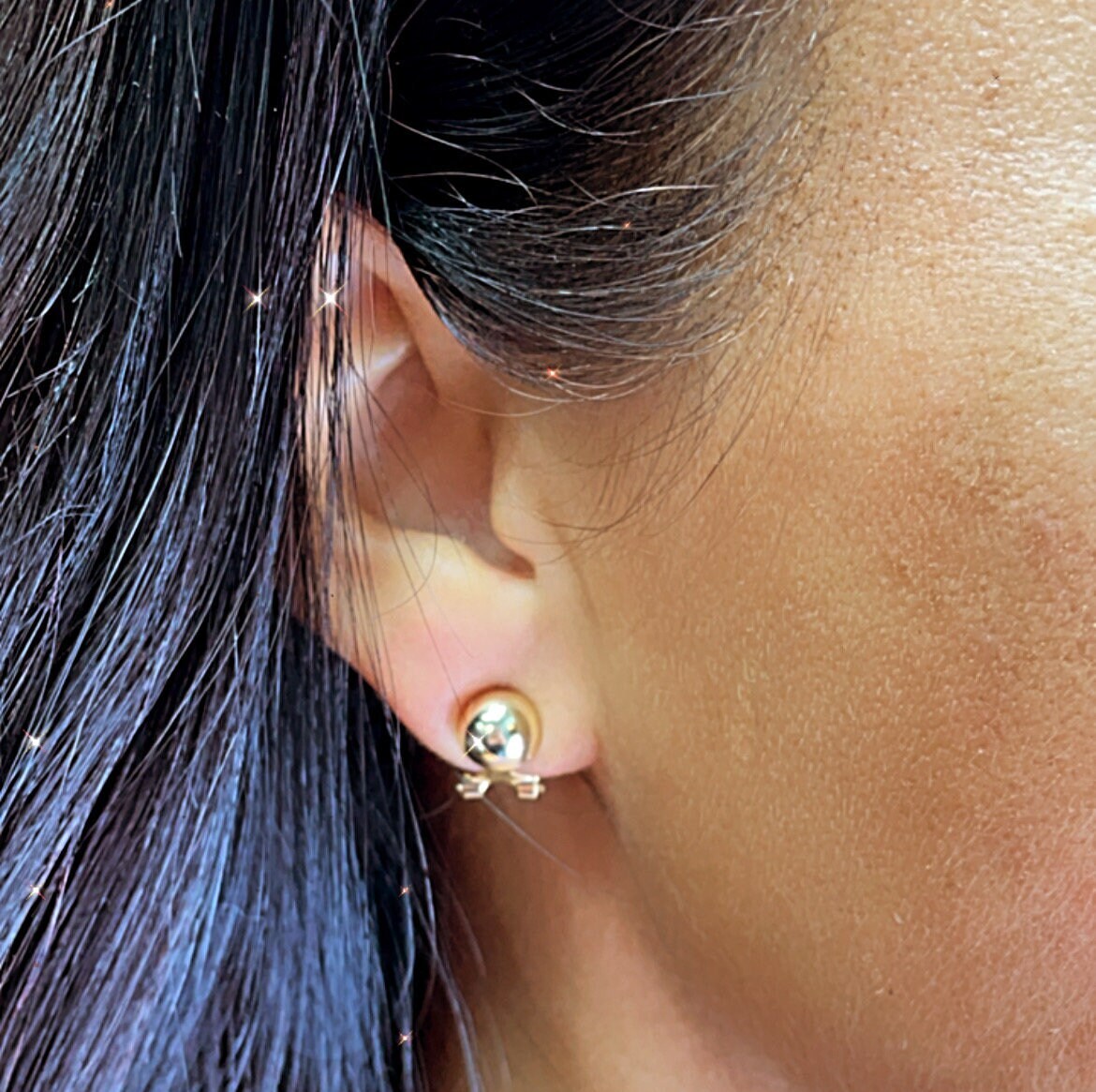 18k Gold Layered Concave Round Stud Earrings With Safe Post And Clip, Half Ball