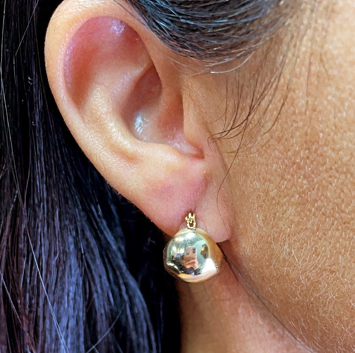 18k Gold Layered Basket Shape Hoop Earring, Concave Plain Hoop Earrings, Puffy