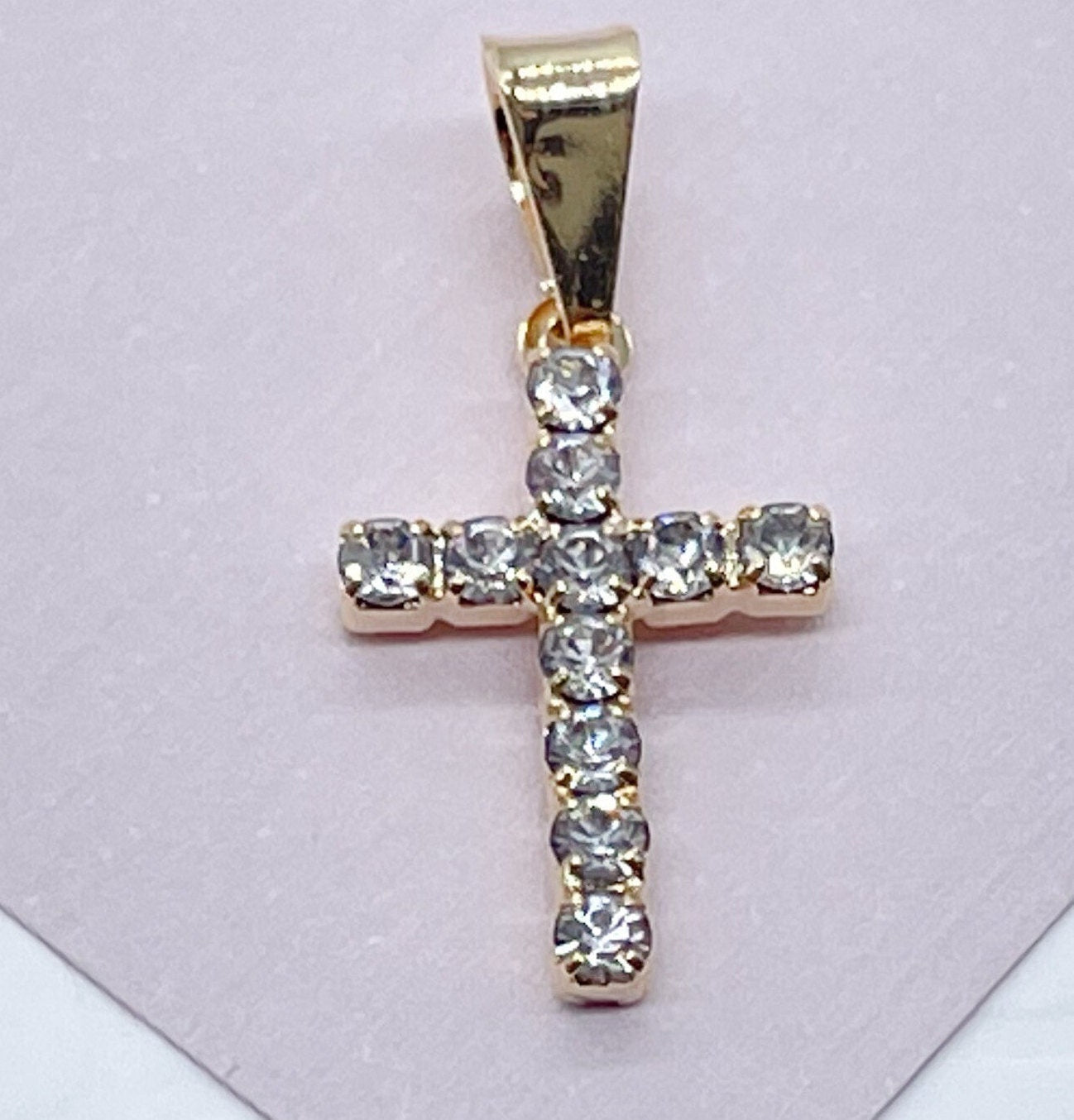 18k Gold Layered 15mm Cross Charm with Cubic Zirconia Wholesale Dainty Pendant