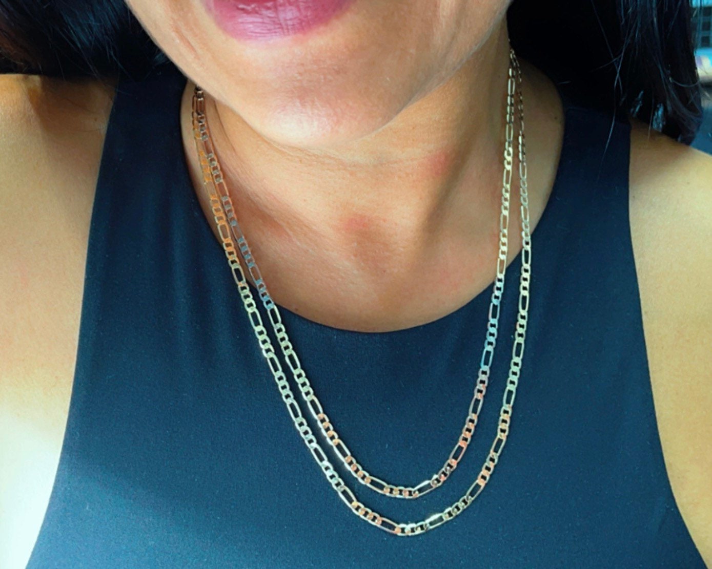 18k Gold Layered 4mm Tricolor Figaro Link Chain For Wholesale Necklace And