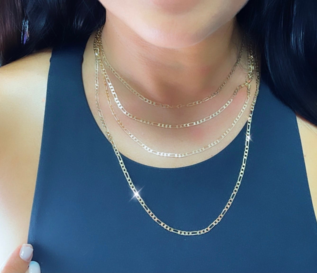 18k Gold Layered 3mm Figaro Link Chain Wholesale Necklace And Jewelry Supplies