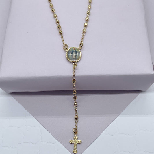18k Gold Layered Small Balls Fashion Rosary Necklace with Virgin Image Photo,