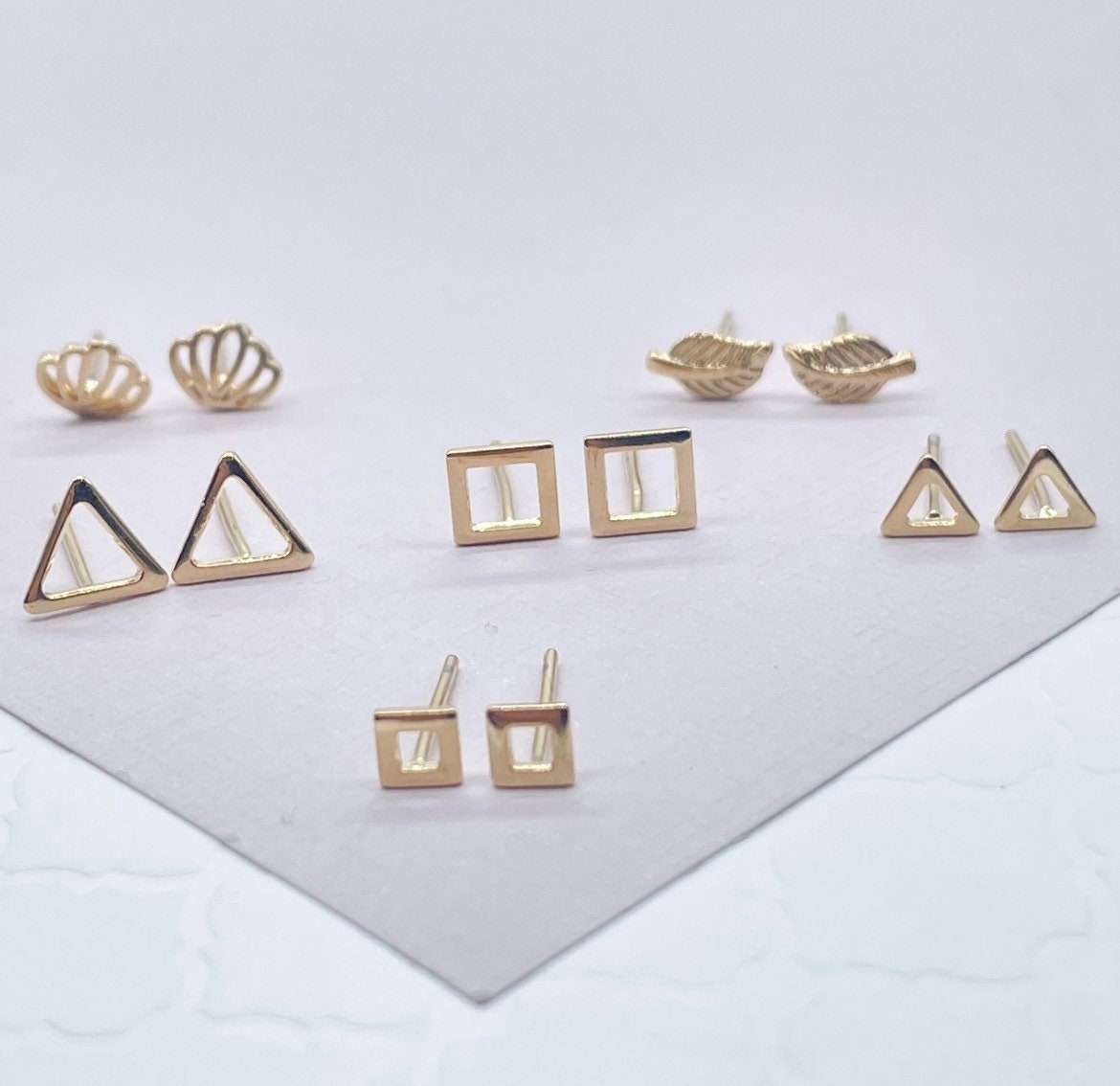 Dainty And Delicate And Minimalist 18k Gold Layered Triangle, Square, Shell, Leaf