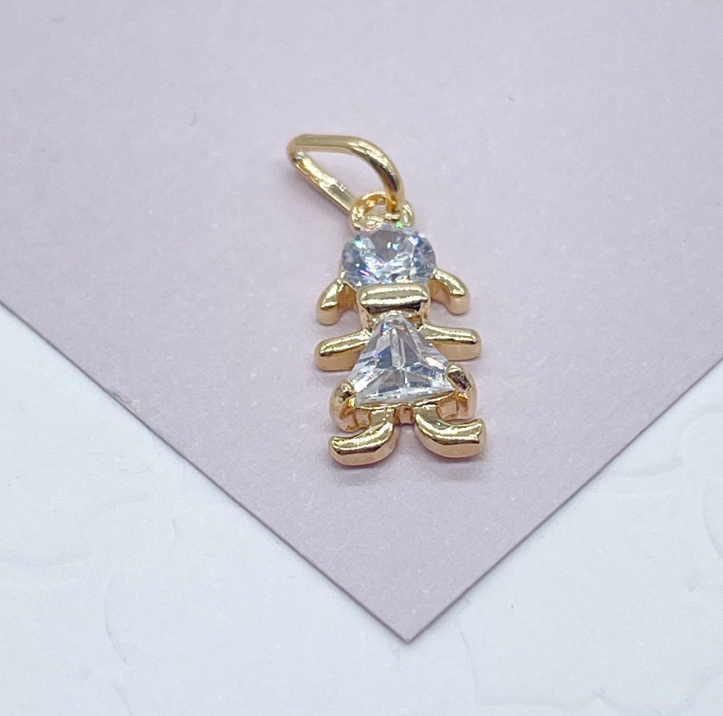 18k Gold Layered Kids Charm Boy or Girl Featuring Big Cubic Zirconia For