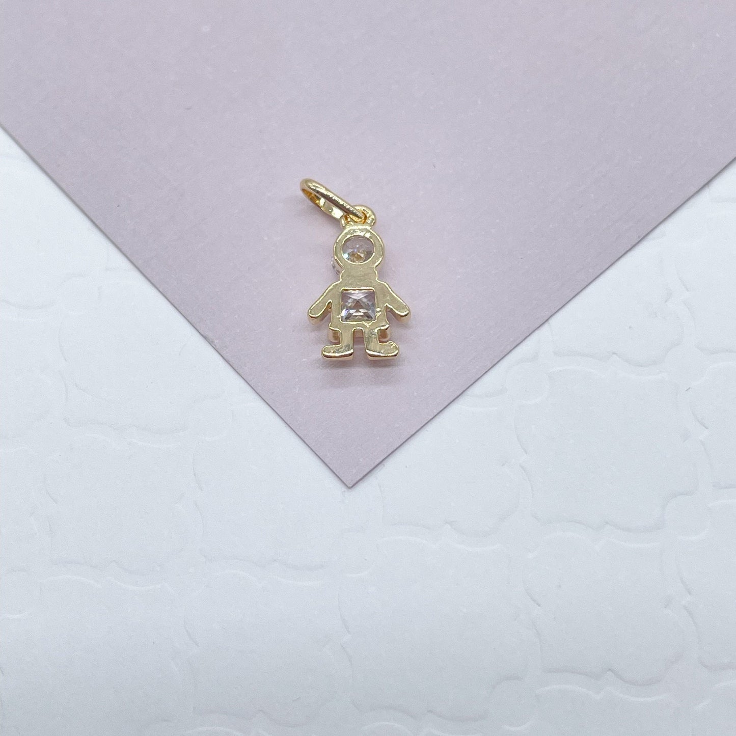 18k Gold Layered Kids Charm Boy or Girl Featuring Big Cubic Zirconia For