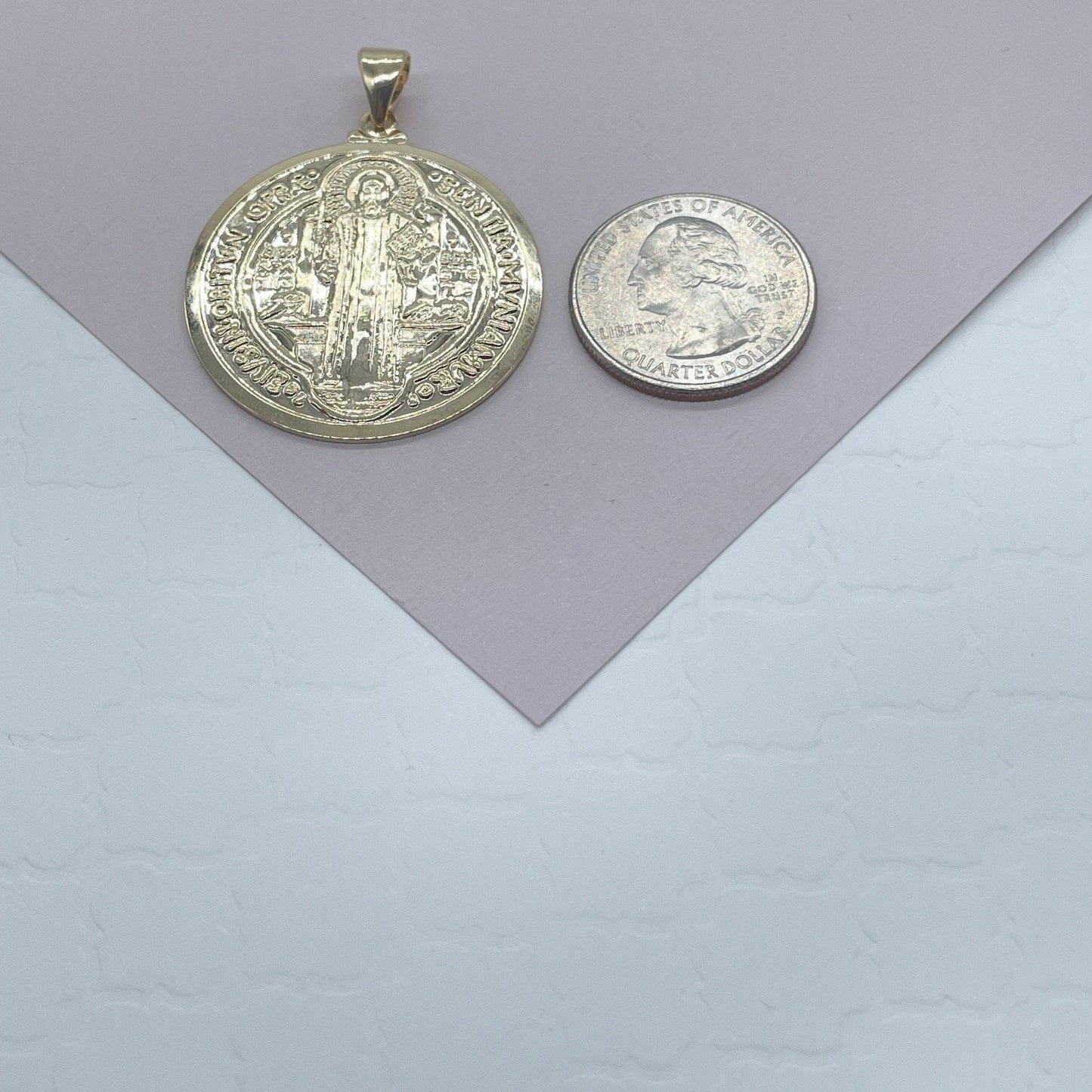 Double Sided 18k Gold Layered Saint Benedict Charm For Wholesale And Jewelry