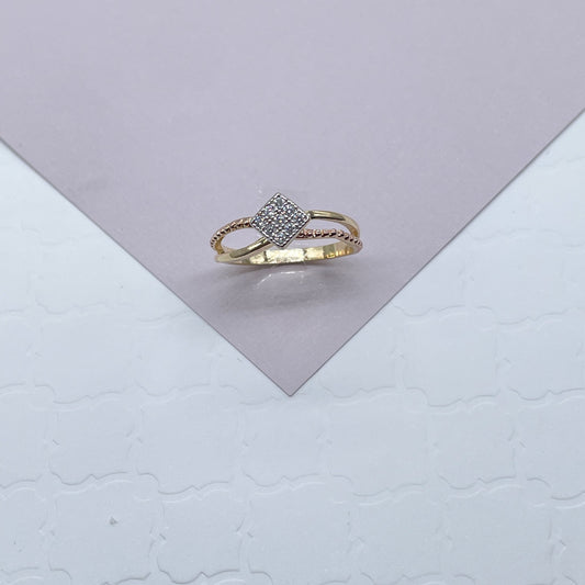 18k Gold Layered Ring Featuring Square Shape With Nine Cubic Zirconia on Top