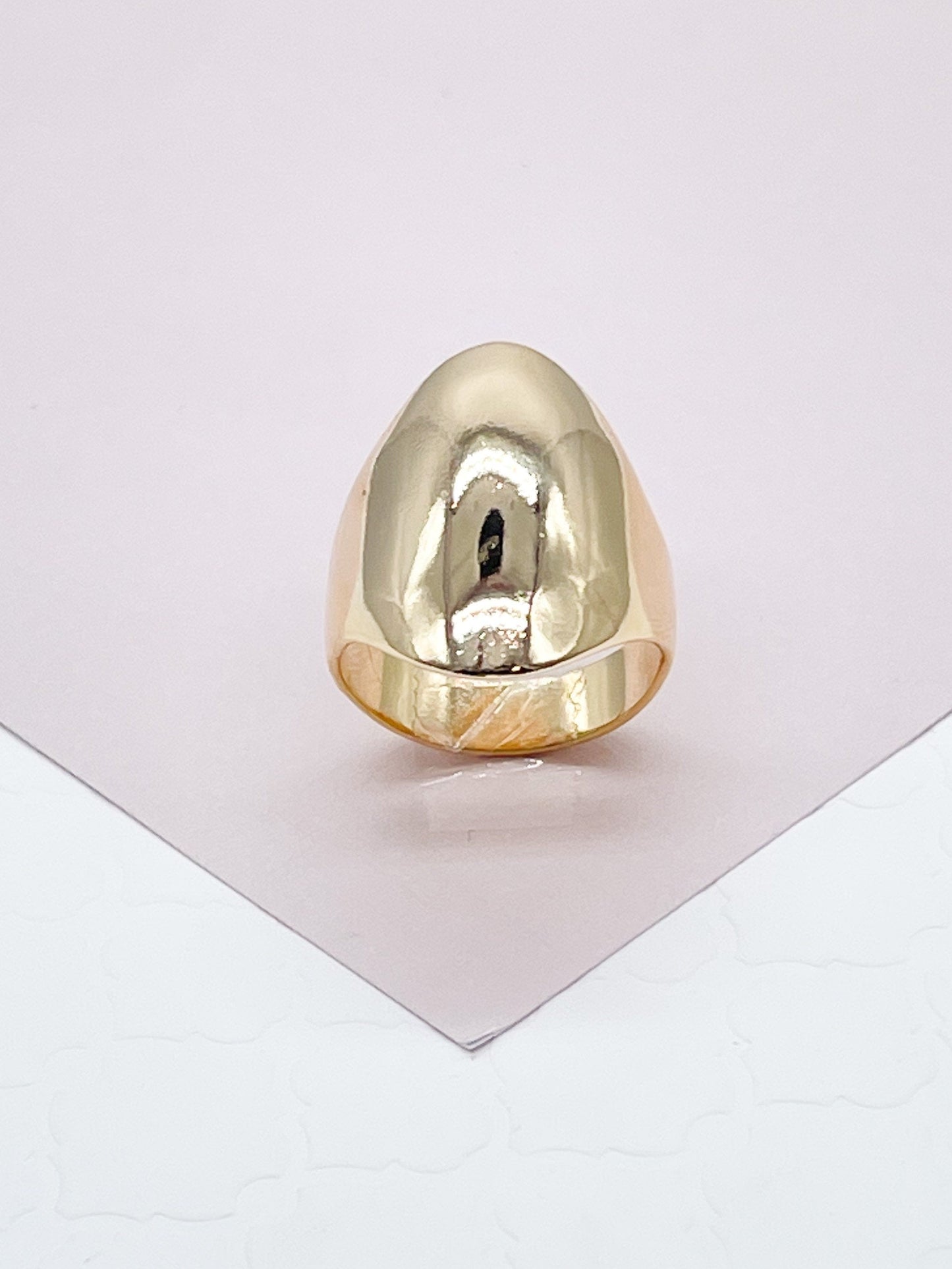 18k Gold Layered Chunky Plain Oval Dome Ring