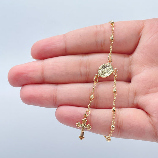 18k Gold Layered Dainty Rosary Bracelet Our Lady of Guadalupe With Victorian