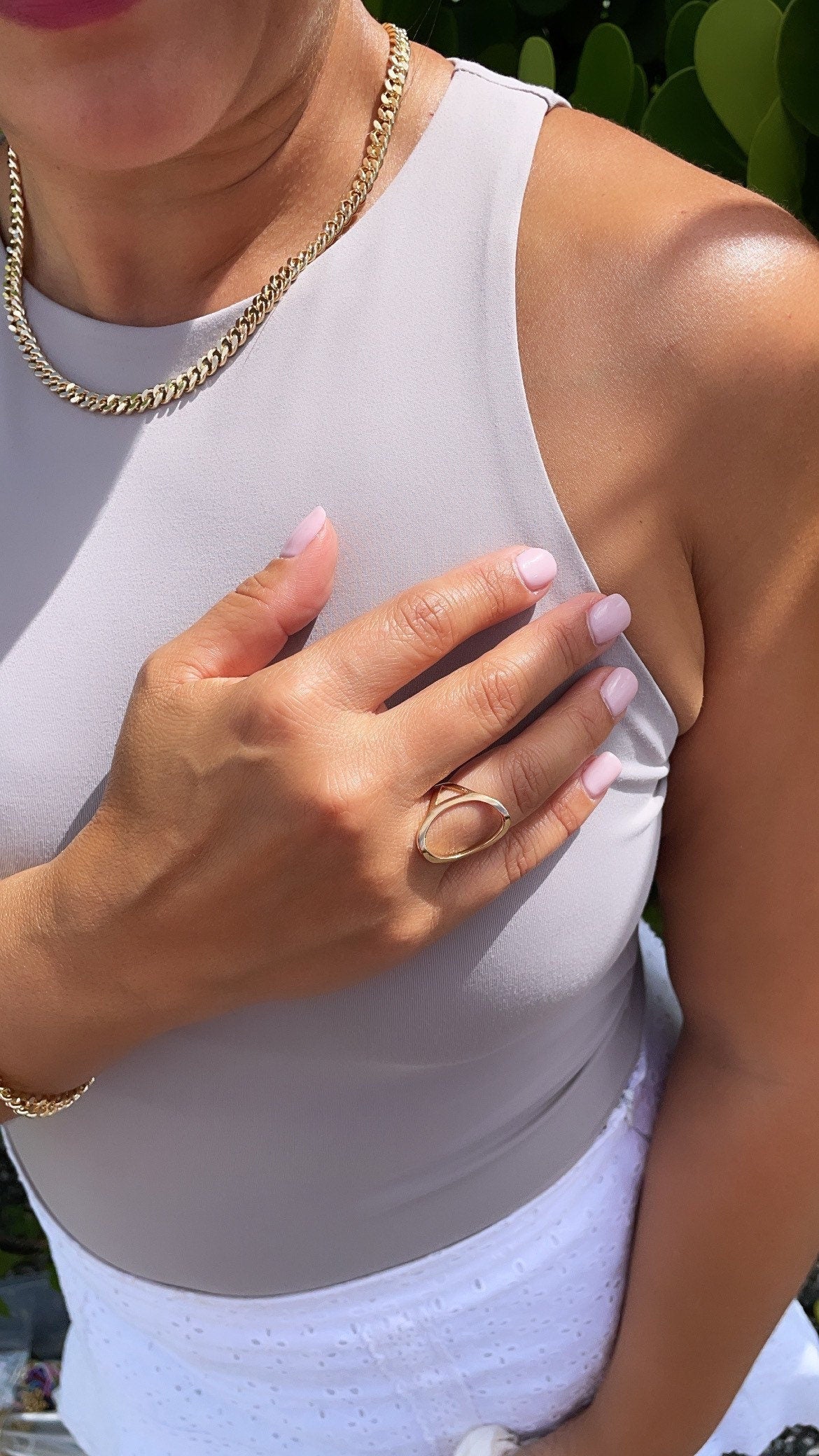 18k Gold Layered Open Oval Ring Hallowed Oval Fashion Design