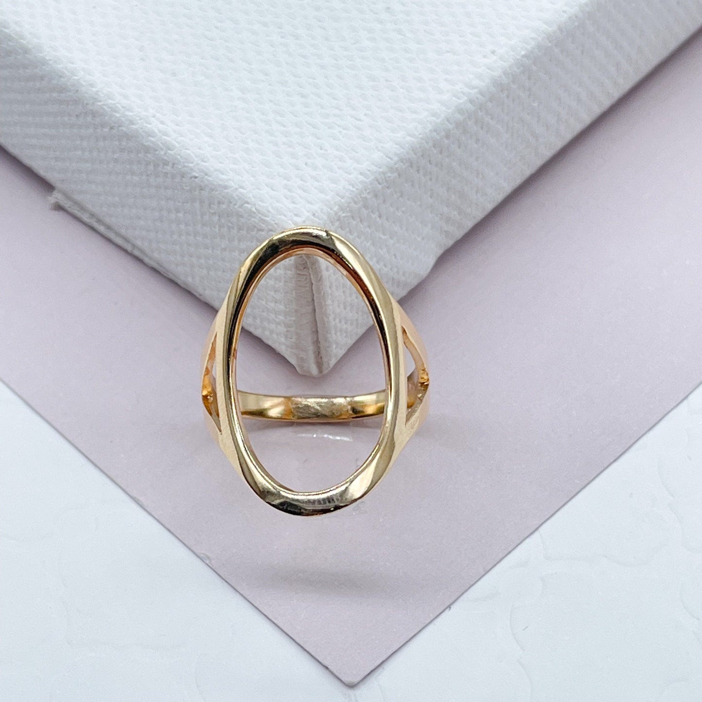18k Gold Layered Open Oval Ring Hallowed Oval Fashion Design