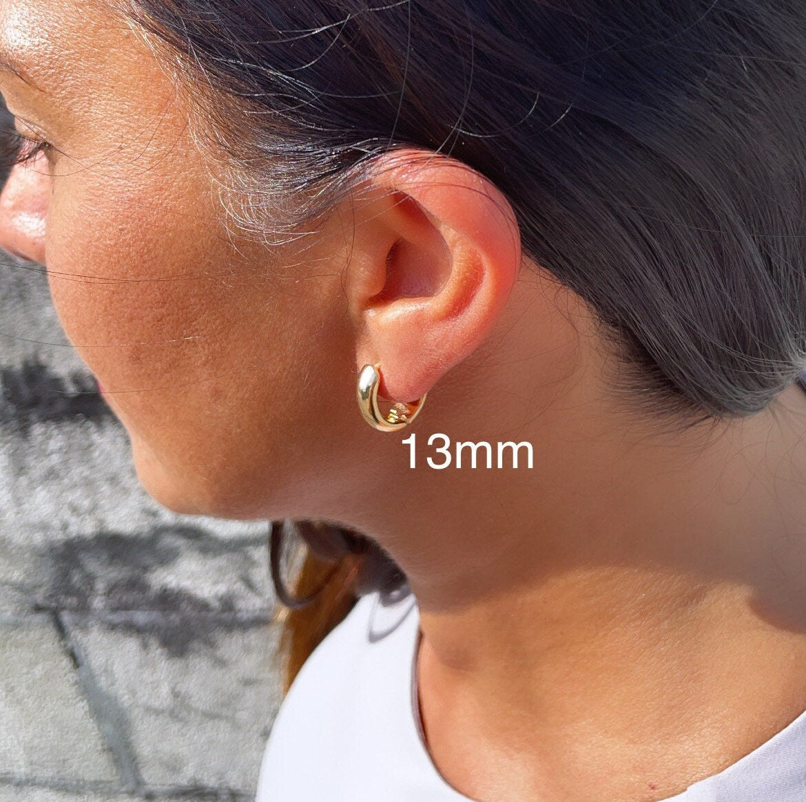 Tiny 18k Gold Layered Small Fat Plain Huggie Clicker Earrings Hypoallergenic