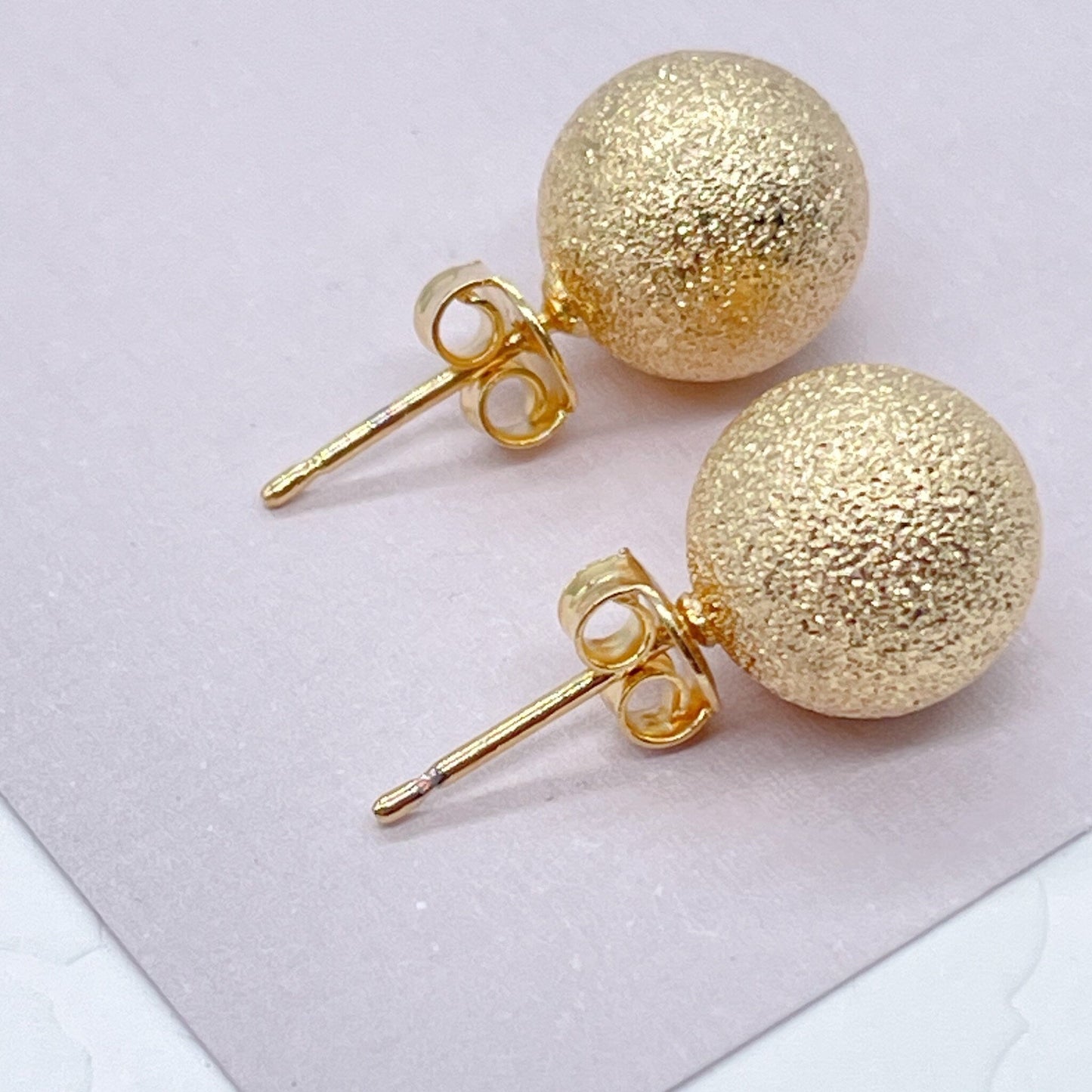 18k Gold Layered Matte Ball Stud Earrings, Grooved Surface Ball Stud Earrings,
