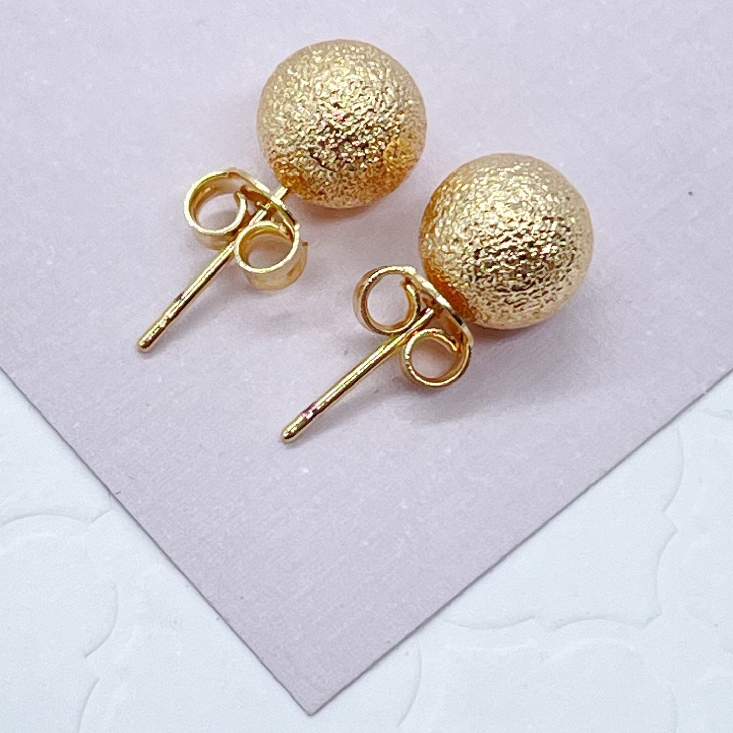 18k Gold Layered Matte Ball Stud Earrings, Grooved Surface Ball Stud Earrings,