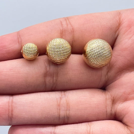 18k Gold Layered Diamond-Cut Cross Pattern Ball Stud Earrings Available Sizes