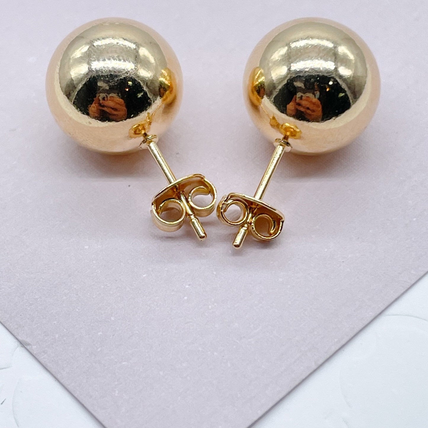 18k Gold Layered 12mm Ball Stud Earrings