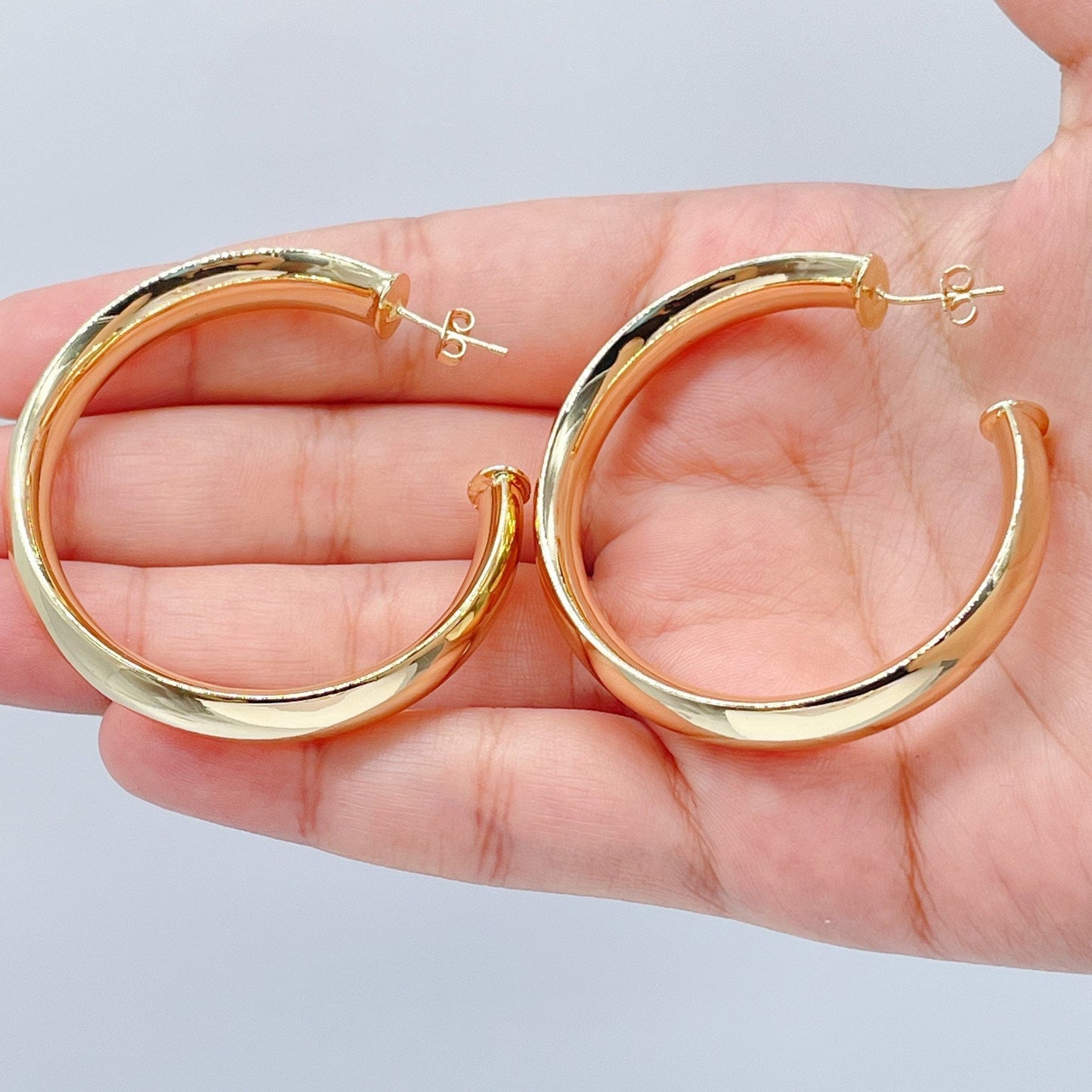 18k Gold Layered Plain Turn Around 10mm Thick Hoop Earrings Available in 30mm,