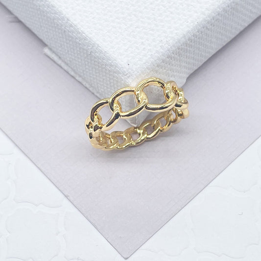 18k Gold Layered Curb Link Ring Featuring Large Links On Top Wholesale Jewelry