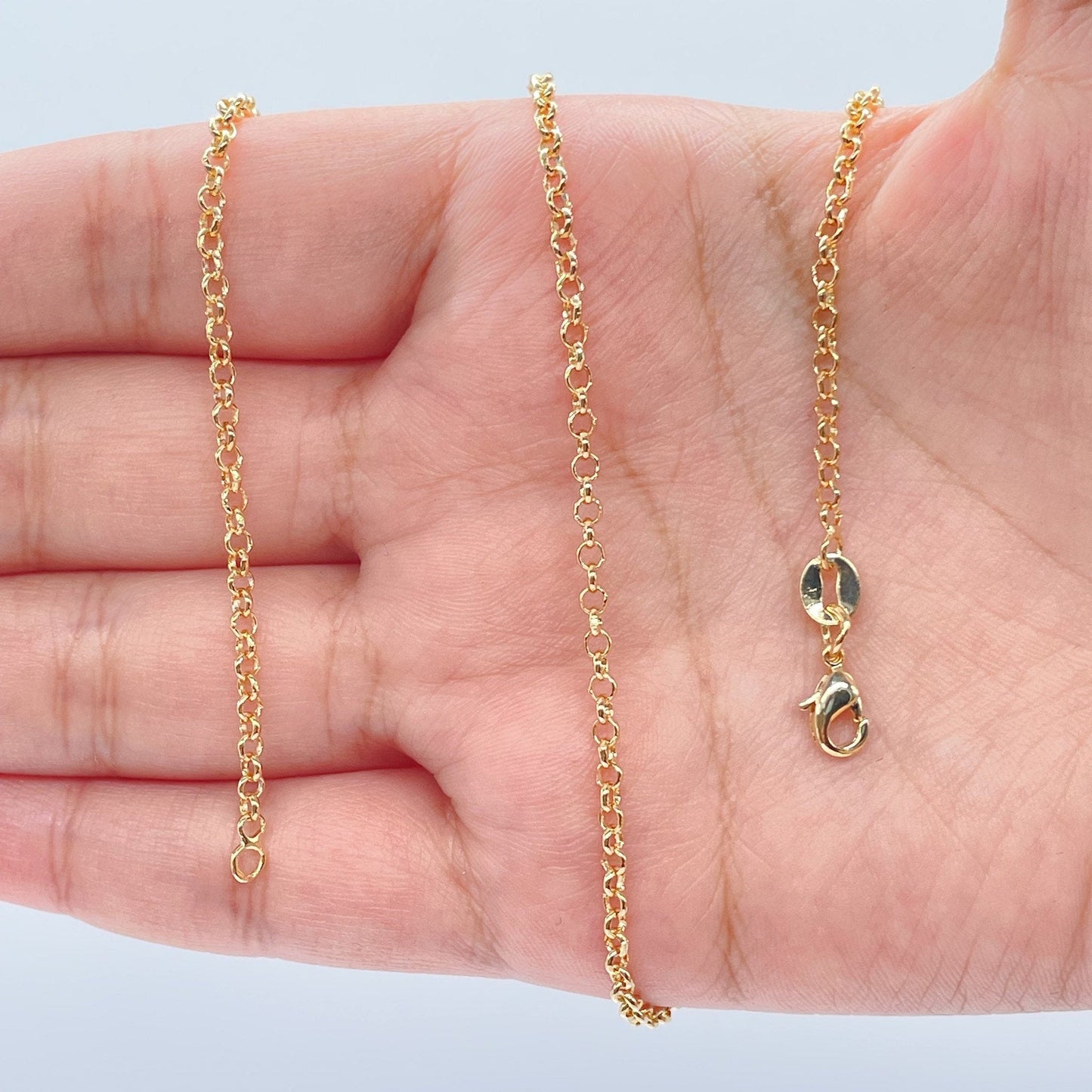 18k Gold Layered 2mm Cable Link Chain Dainty Necklace For Wholesale And Jewelry