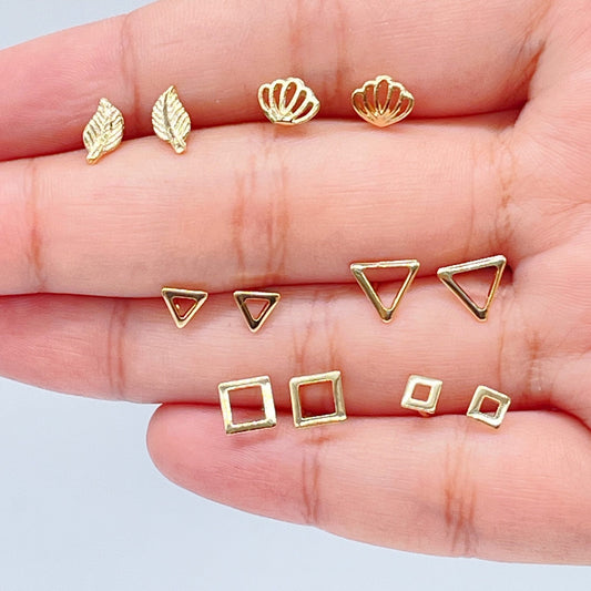 Dainty And Delicate And Minimalist 18k Gold Layered Triangle, Square, Shell, Leaf