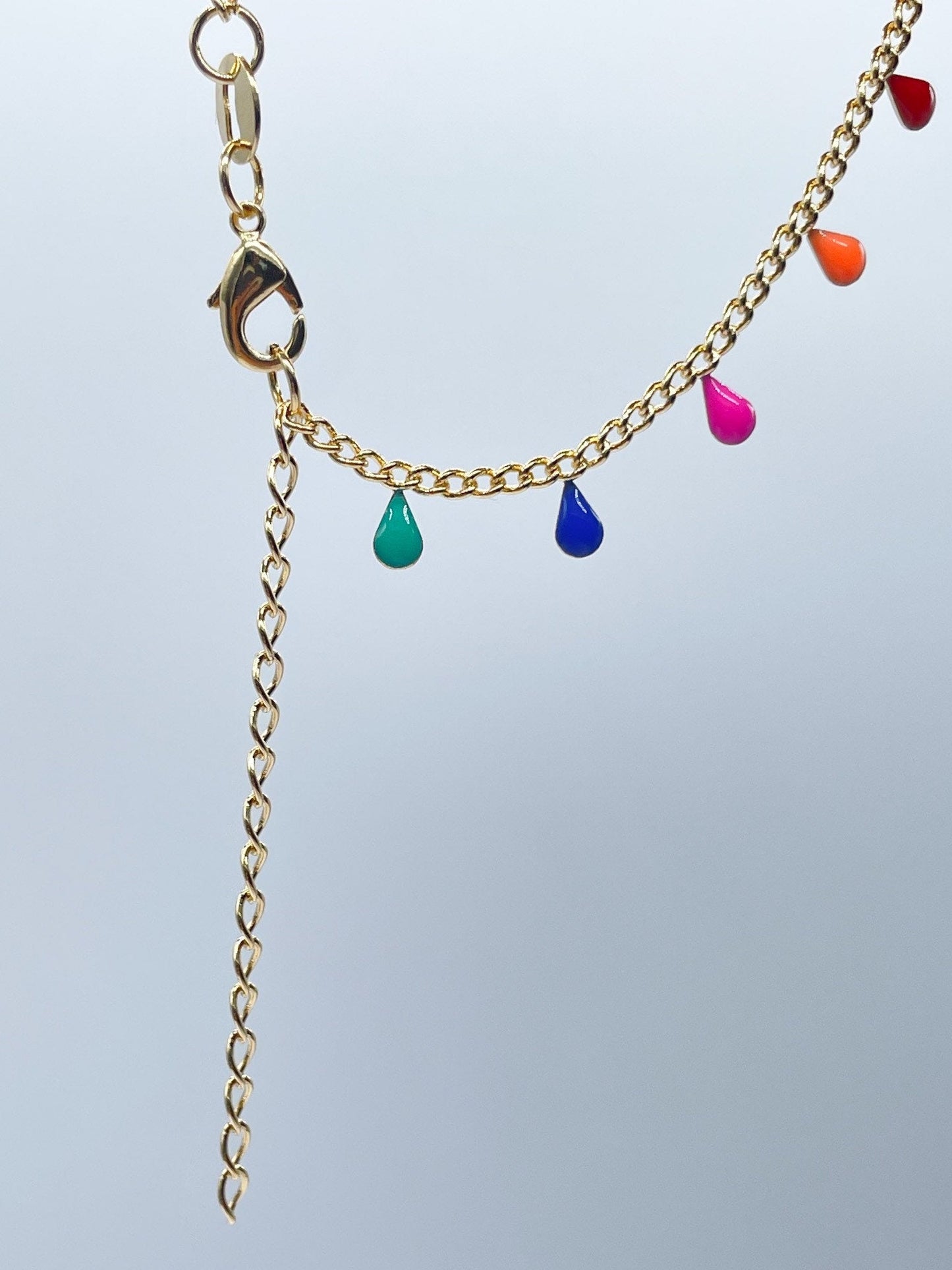 18k Gold Layered Multicolor Tiny Teardrop Charm Anklet Colorful Jewelry